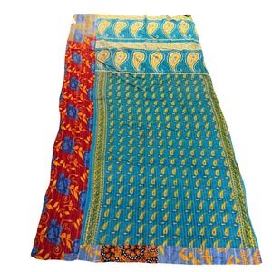 Hand Quilted Kantha Throw Quilt 48x84 Colorful Paisley Patchwork India Boho